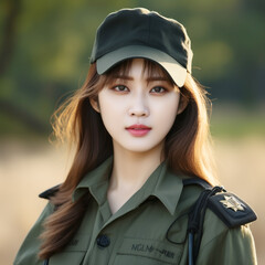 Young Woman Soldiers in Military Uniform, Young Beautiful Military Women, Attractive Looks with Isolated Background, Generative AI.