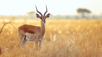 Fotobehang antelope in African savannah with empty copy space © Banu