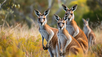 Red kangaroos in the meadows of the Australian outback