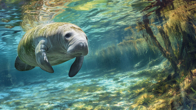 Manatee Gliding Through Crystal Waters