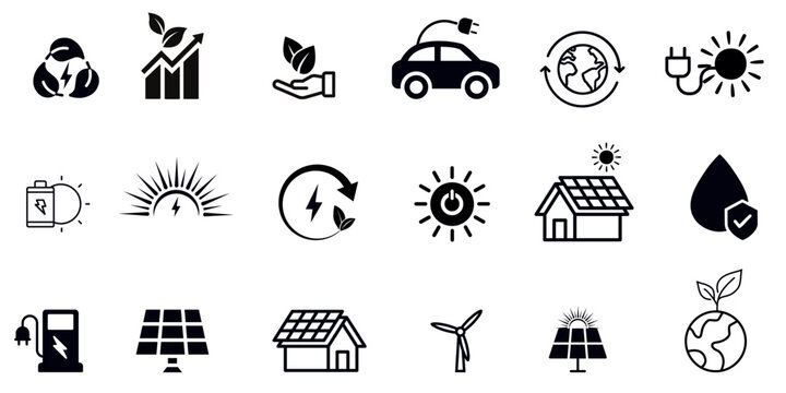 Sustainable development icon, renewable energy concept symbols