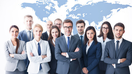 Fototapeta premium standing together of global businesspeople on world map background