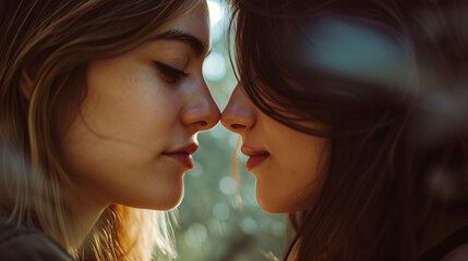 portrait of lesbian couple kissing 