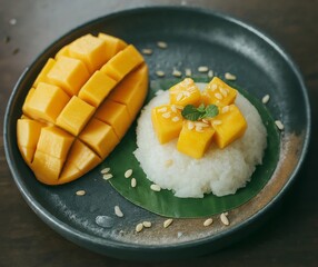 Mango Sticky Rice Thai Desserts. Generative AI