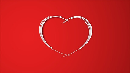 white line heart shape valentines day festival. on the red background.