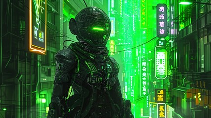 Man in Futuristic City With Neon Lights