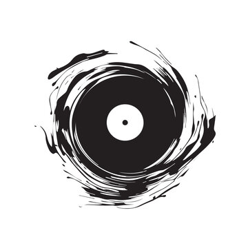 Vinyl record in cartoon, doodle style . Image for t shirt. Isolated 2d vector illustration in logo, icon, sketch style, Eps 10, black and white. AI Generative