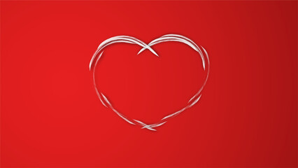 white line heart shape valentines day festival. on the red background.