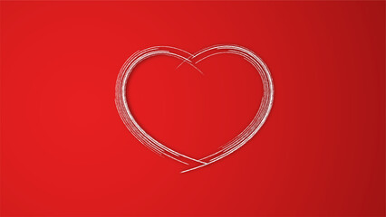 white line heart shape valentines day festival. on the red background.