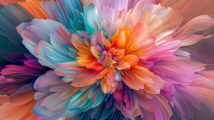 Abstract explosion of digital flowers, blooming in a riot of colors and shapes on a virtual canvas