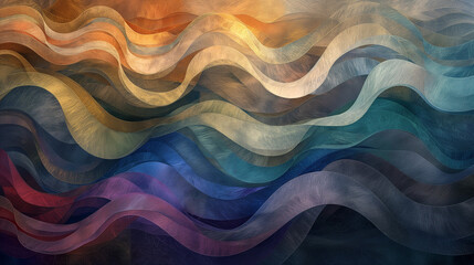 Abstract pattern av colorful waves, tapestry woven from threads of light, shadow, and color, undulating in a digital breeze