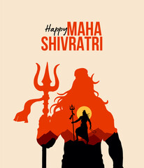 ‘Happy Maha Shivratri’ Hindi calligraphy, Lettering means Lord Shiv Shankar, Himalaya background and Lord Shiva Illustration, Traditional Festival Poster Banner Design Template Vector Illustration