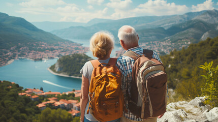 senior couple travelling in the mountains
