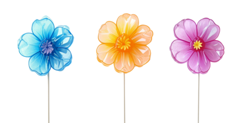with flower-shaped lollipops in vibrant colors celebrating the spirit of March 8th on a clean white background.