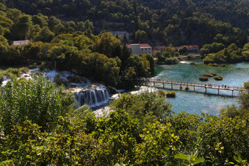 Krka Elegance: Aerial Views of Waterfall Majesty, Bridge Bliss, and natural paradise.