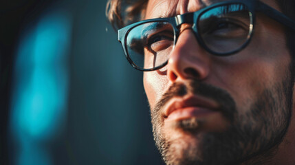 close up of a succesful man with a glasses