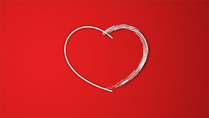 white line heart shape valentines day festival. on the red background.