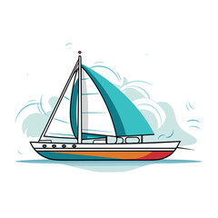 Fototapeta premium Catamaran in cartoon, doodle style. Image for t shirt. Isolated 2d vector illustration in logo, icon, sketch style, Eps 10. AI Generative