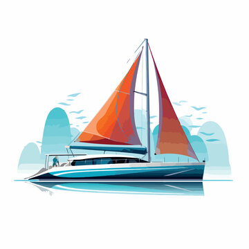 recommend clip art: Catamaran in cartoon, doodle style. Image for t shirt. Isolated 2d vector illustration in logo, icon, sketch style, Eps 10. AI Generative
