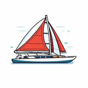 recommend clip art: Catamaran in cartoon, doodle style. Image for t shirt. Isolated 2d vector illustration in logo, icon, sketch style, Eps 10. AI Generative