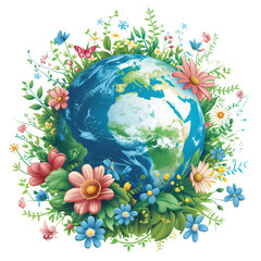 Earth adorned with a rich array of flowers and butterflies, depicting nature's abundance
