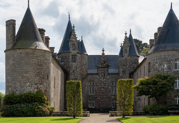 Fototapeta na wymiar Chateau de Kergrist, France. Medieval estate house with normandy turreted towers.