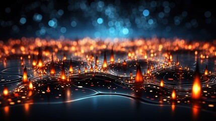 Obraz premium Futuristic Digital Cityscape with Glowing Neon Lights – AI-Powered Smart City, Data Network, and Cyber Technology Concept for Innovation & Connectivity