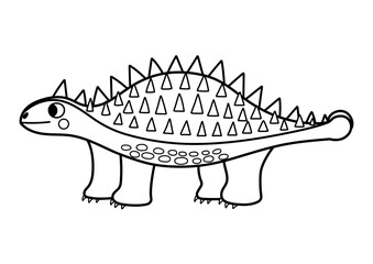 Cute ankylosaurus animal with spikes in black and white. Happy dinosaur print in outline for coloring page. Vector illustration