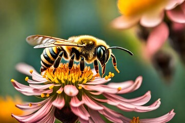 bee on flower to extract nectar - obrazy, fototapety, plakaty