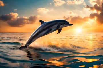 dolphin jumping at sunset