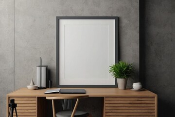 Modern Home Office Mockup - Frame on Living Room Wall, Stylish Interior Design.
