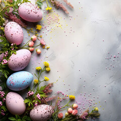 Easter eggs with flowers on a light background, colorful eggs for Easte