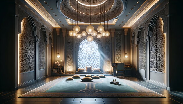 The interior of the place of worship for Muslims is luxurious and calming.