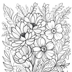 Fototapeta premium Luxury floral coloring book pages line art sketch
