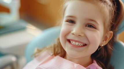 Little girl at a dentistry for healthy teeth and beautiful smile. 