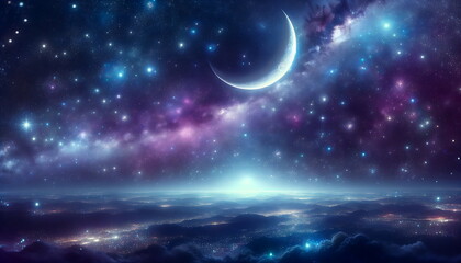 Obraz na płótnie Canvas Beautiful night sky for Muslims, Ramadan night, eid mubarak.
