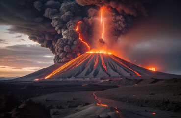 Wybuch wulkanu i popękana ziemia. - obrazy, fototapety, plakaty