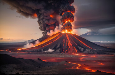 Wybuch wulkanu i popękana ziemia. - obrazy, fototapety, plakaty