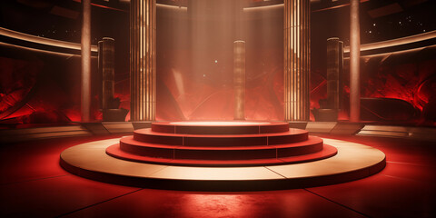 Marble red podium in Roman style for presentation. Generative Ai