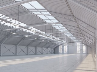 Factory or warehouse or industrial building. Modern interior design .empty space for industry background. 3d render.	
