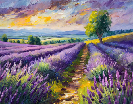 Purple lavender field gallery art oil painting