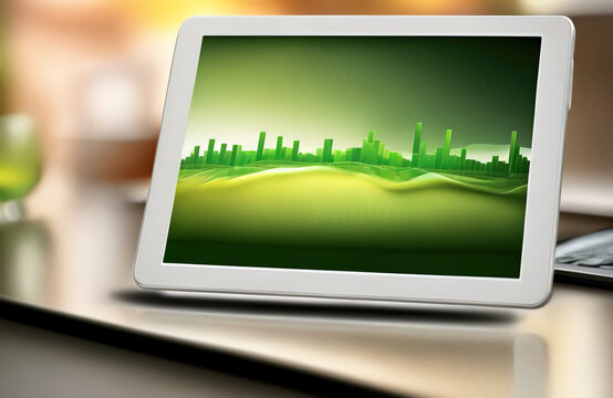 Bar chart on tablet in office.