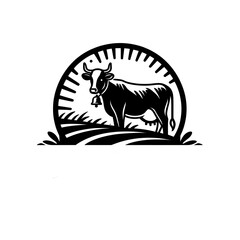 Obraz premium line art drawn illustration a cow Standing in a field. logo style