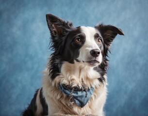 Border Collie dog Isolated on blue pastel background	