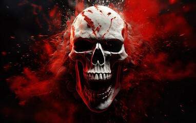 Disintegrating Horror: High Detail Red and White Screaming Skull