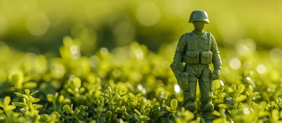 A Lovely Green Army Figure Toy on a Background of Green Army Toys