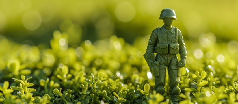 A Lovely Green Army Figure Toy on a Background of Green Army Toys