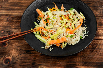 Chinese salad with enoki mushrooms.