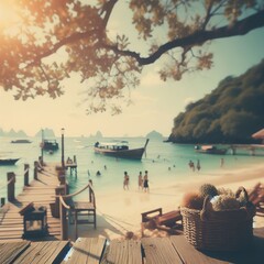 Blur vintage style summer beach in Thailand - obrazy, fototapety, plakaty