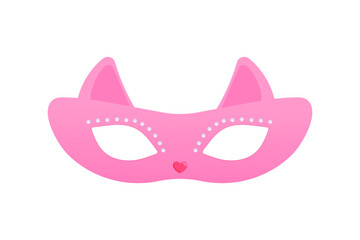 Carnival mask in the shape of a pink cat for carnival, masquerade, purim and mardi gras. On a white isolated background